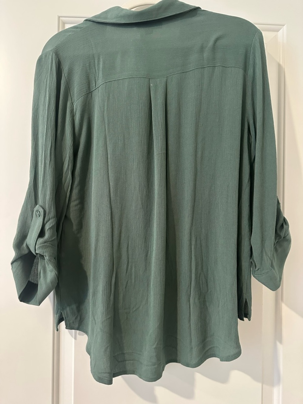 New! Button-Front Tie Hem Blouse in Sage Green - Picture 4 of 4